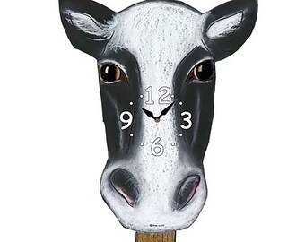 Cow clock w/swinging bell