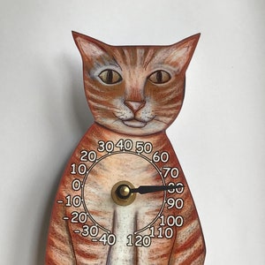 Orange Tabby cat wall thermometer made of lightweight colorfast metal