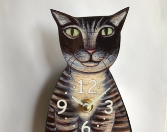 Calico Striped mini Cat clock