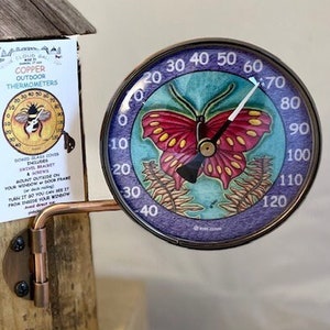 Copper 4" dial Thermometer with Butterfly design