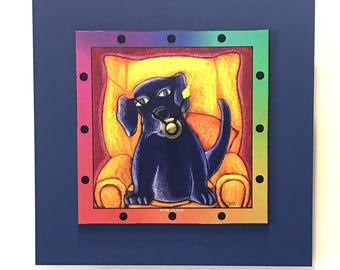 Puppy Clock-Limited Edition! wood panel on painted Repurposed Steel