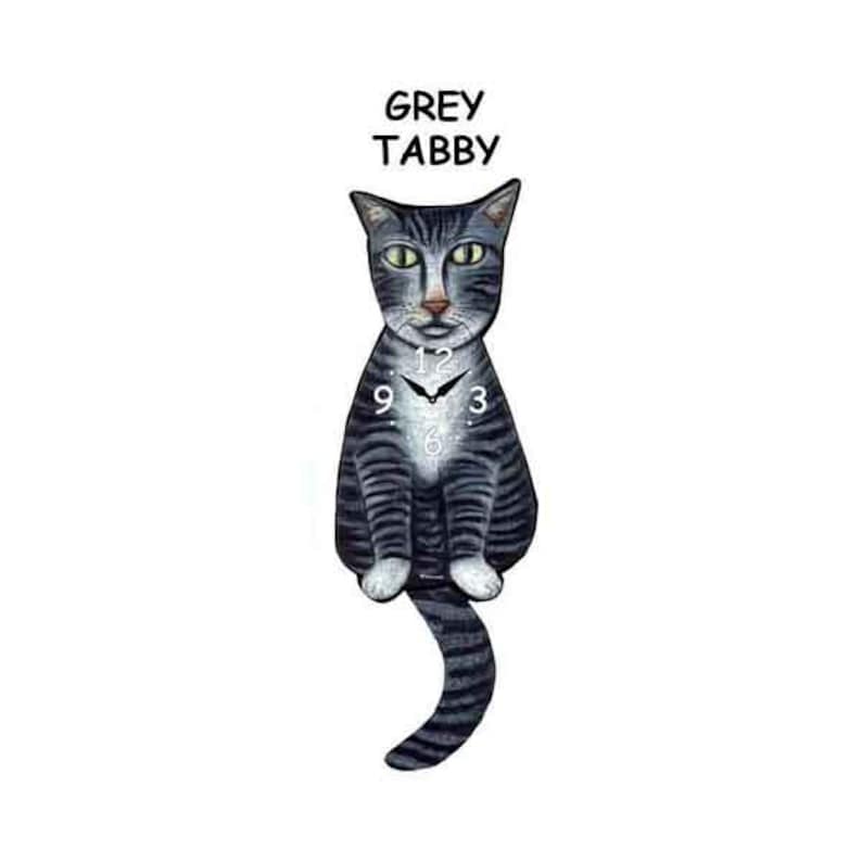 Grey Tabby Cat Clock With Swinging Tail Etsy