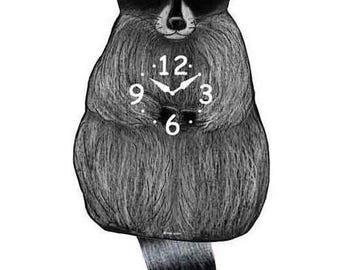 Raccoon clock with swinging tail!