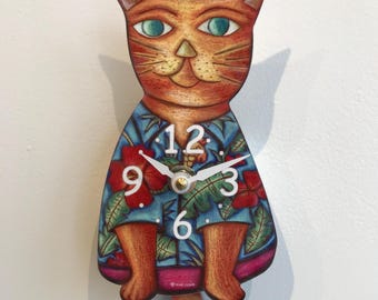 Hawaii mini Cat clock with swinging tail