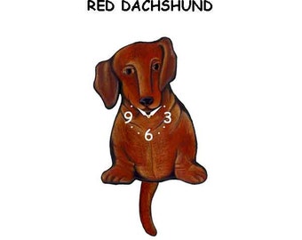 Red Dachshund dog clock with wagging tail
