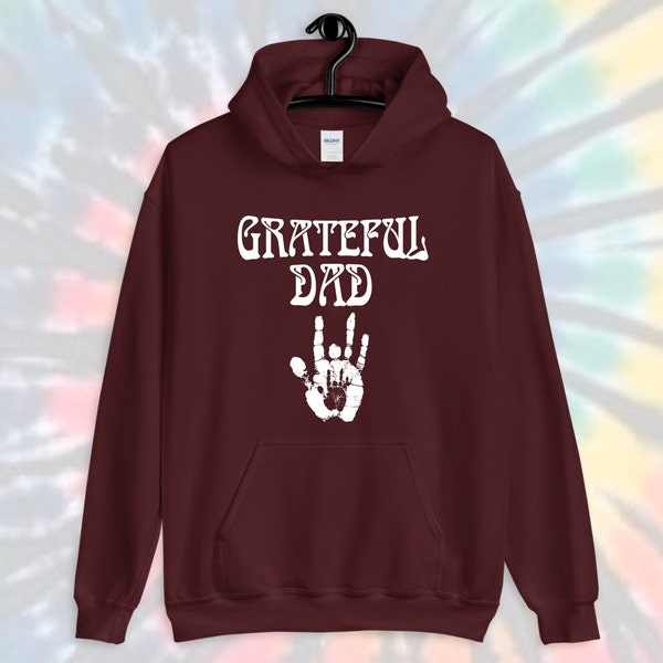 Grateful Dad Hoodie, Grateful Dead Dad, Deadhead Pullover Hooded Sweatshirt, Jerrys Handprint, Hippie Gift for Dad,  Fathers Day, Hippie Dad