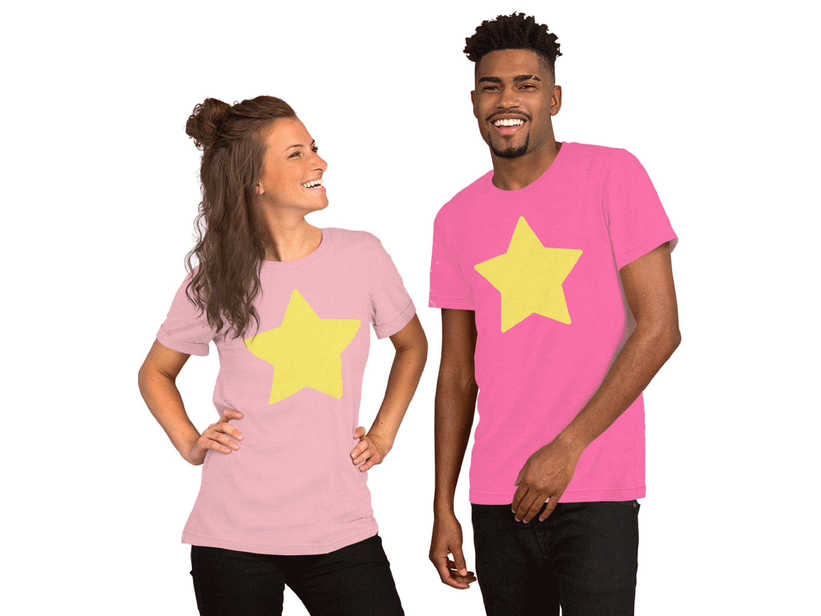 Steven Pink Star T Shirt Yellow Star on Pink Short-sleeve - Etsy Finland