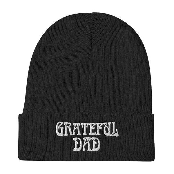 Grateful Dad Embroidered Beanie Winter Knit Hat Grateful Dead Fan Deadhead Gift for Dad, Deadhead Dad Hat, Skull Cap