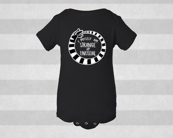 Beetlejuice I Myself Am Strange And Unusual Baby Bodysuit, Sandworm Infant One piece Body Suit, Halloween Horror Fan, Lydia Deetz Baby Shirt