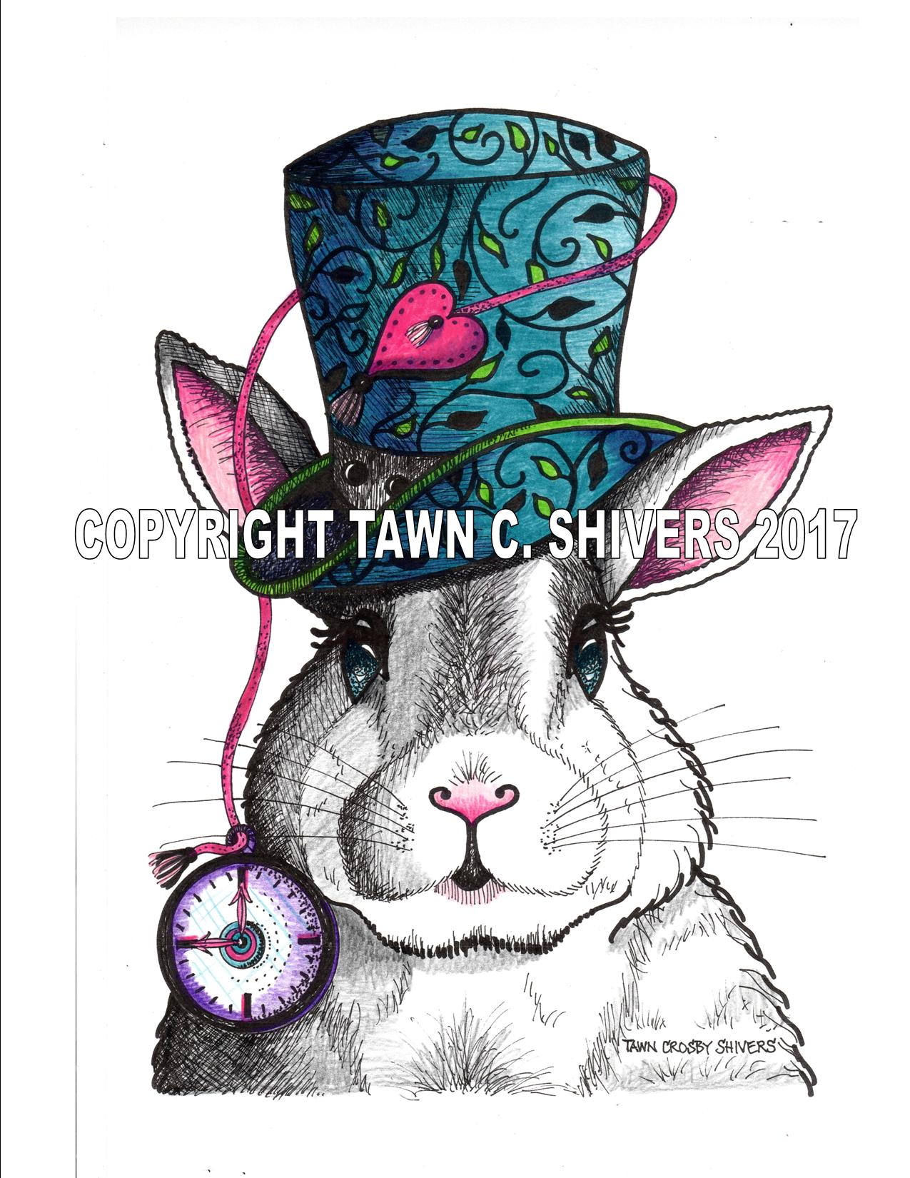 Rabbit Portrait, White Rabbit, Alice In Wonderland, Children's Print, Wall Decor, Hand Drawn, Pen and Ink, Colored Pencil