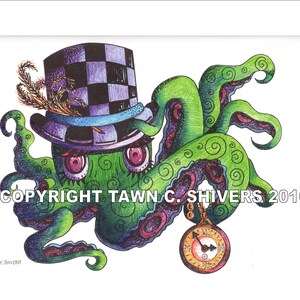 Sea Animal Portrait, Octopus Drawing, Marine, Beach, Hand Drawn, Print, Nautical Art, Wall Decor, Children&#39;s Print