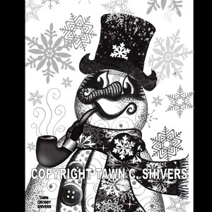 Schneemann Tuschezeichnung, Weihnachten, Winter, Frostig Der Schneemann