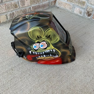 custom painted motorcycle helmet rat Hot Rat Rod Tattoo Flash Hand Painted Rat Fink Airbrush Welding Helmet