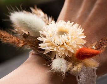 Dried flower corsage burnt orange terracotta rust full autumn wedding, Dried flowers, Wedding corsage, boho bridesmaid, accessories rustic