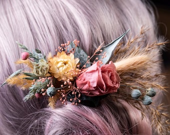 Dusty Rose Mauve Sage Green Dried Flower Floral Clip Boutonniere Boho Fall Rustic Wedding Accessory Set Bridesmaid Groom Pampas Eucalyptus