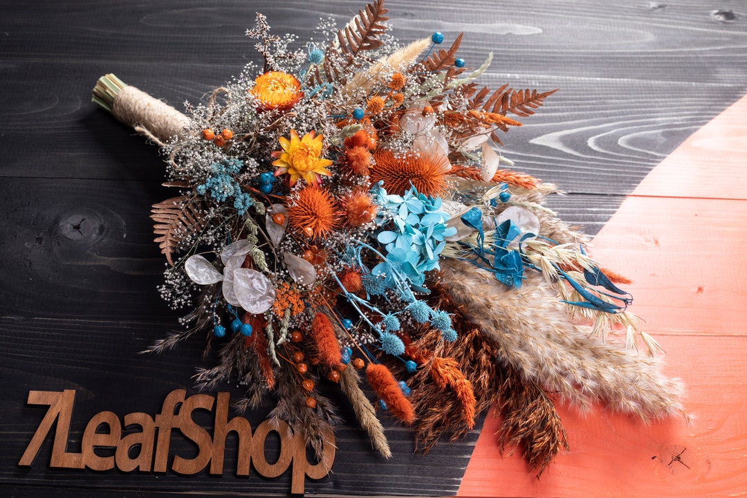 Rust Terracotta Fall Bridal Dried Flower Wedding Bouquet, Burnt Orange ...