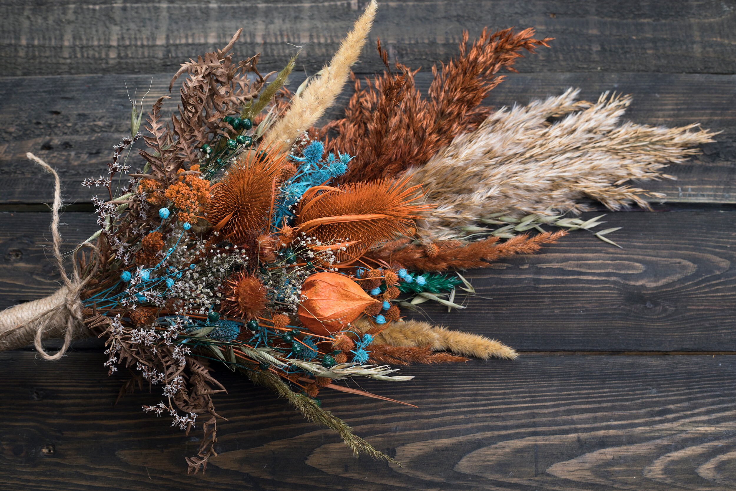 Dried flower thistle fall autumn wedding bouquet set burnt Etsy