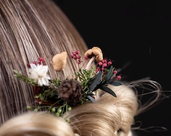 Real Mushroom Hair Clip Mini Cones Forest Moss Magical Goblin Core Cottage Core Witchy Woodland Fairy Hair Accessory Nature Gift.