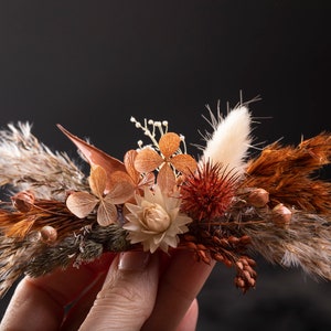 Bridal clip fall autumn wedding, burnt orange terracotta ivory Dried flowers Floral boho bridesmaid Hair accessories rustic wedding