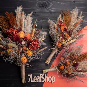 Terracotta wedding bouquet, boho terracotta bridal bouquet, Dried flower thistle fall autumn wedding bouquet burgundy orange pampas grass image 2