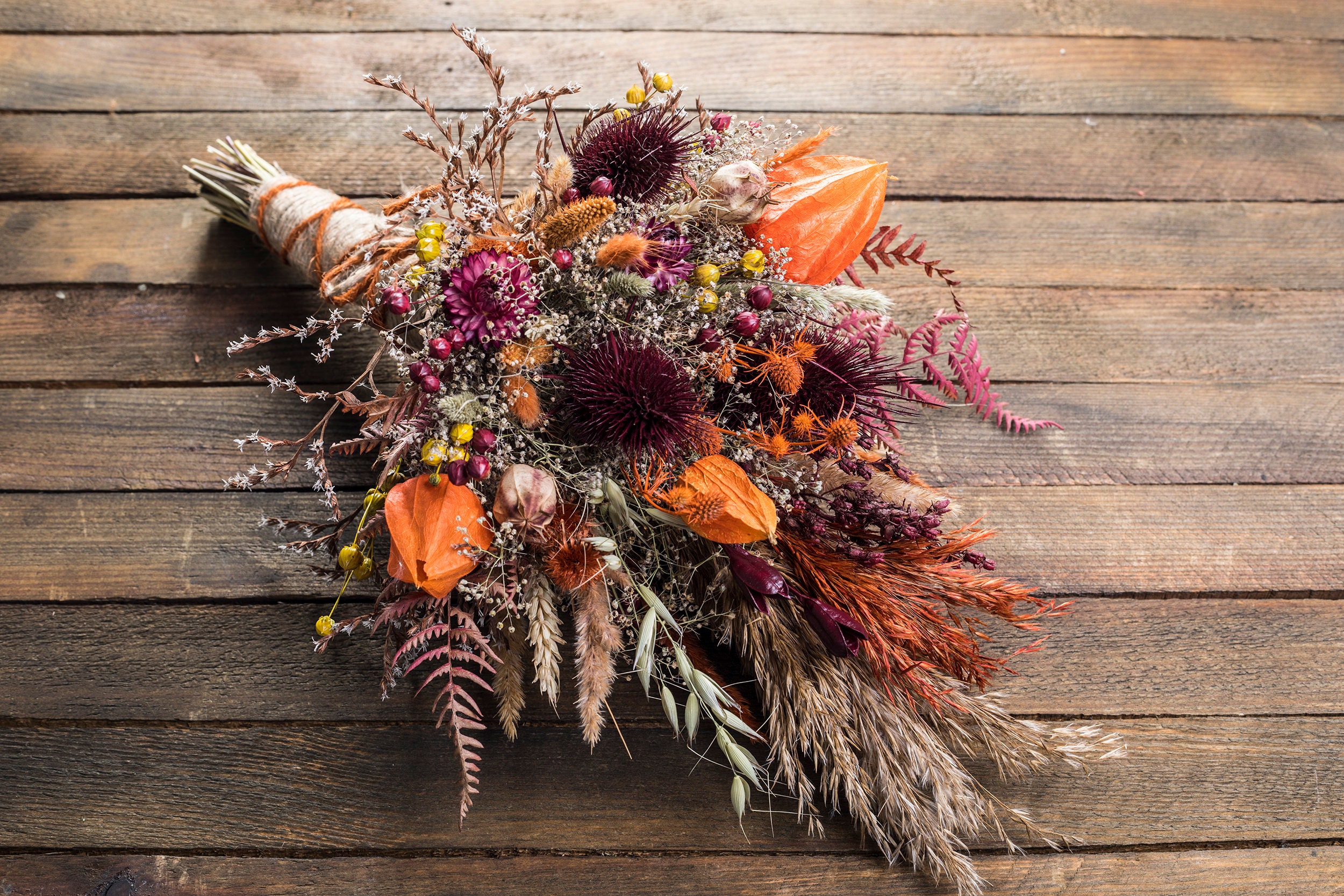Dried Flower Thistle Fall Autumn Wedding Bouquet Halloween - Etsy Norway