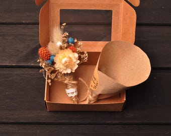 Gift for Her Flower Bud Box Favor Boho Mini Dried Bouquet Teal Orange Wedding Guest Gifts Table Place Favors Thank You Gift Pack.