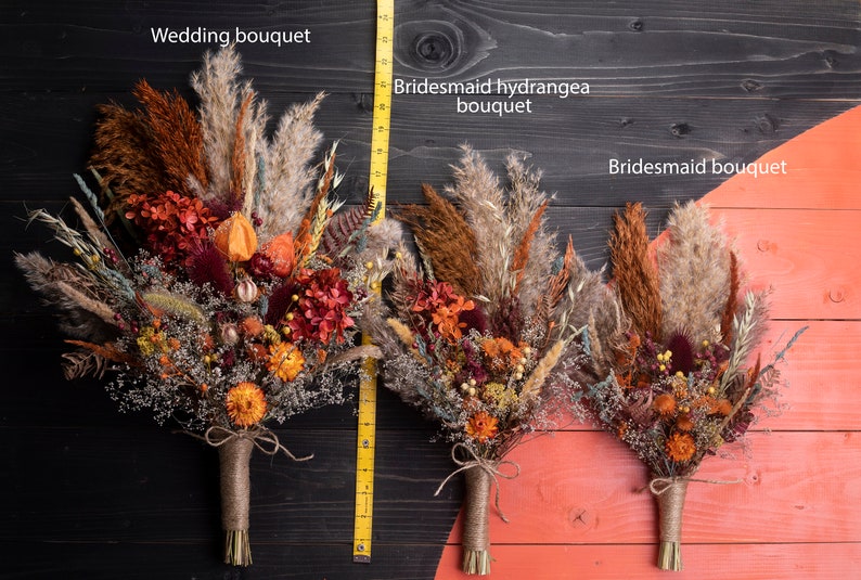 Terracotta wedding bouquet, boho terracotta bridal bouquet, Dried flower thistle fall autumn wedding bouquet burgundy orange pampas grass image 8