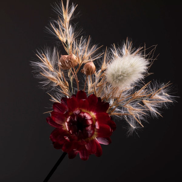 Floral boho Hair accessories bobby pin Full autumn Dried flowers rustic wedding Bridal bridesmaid woodland red orange