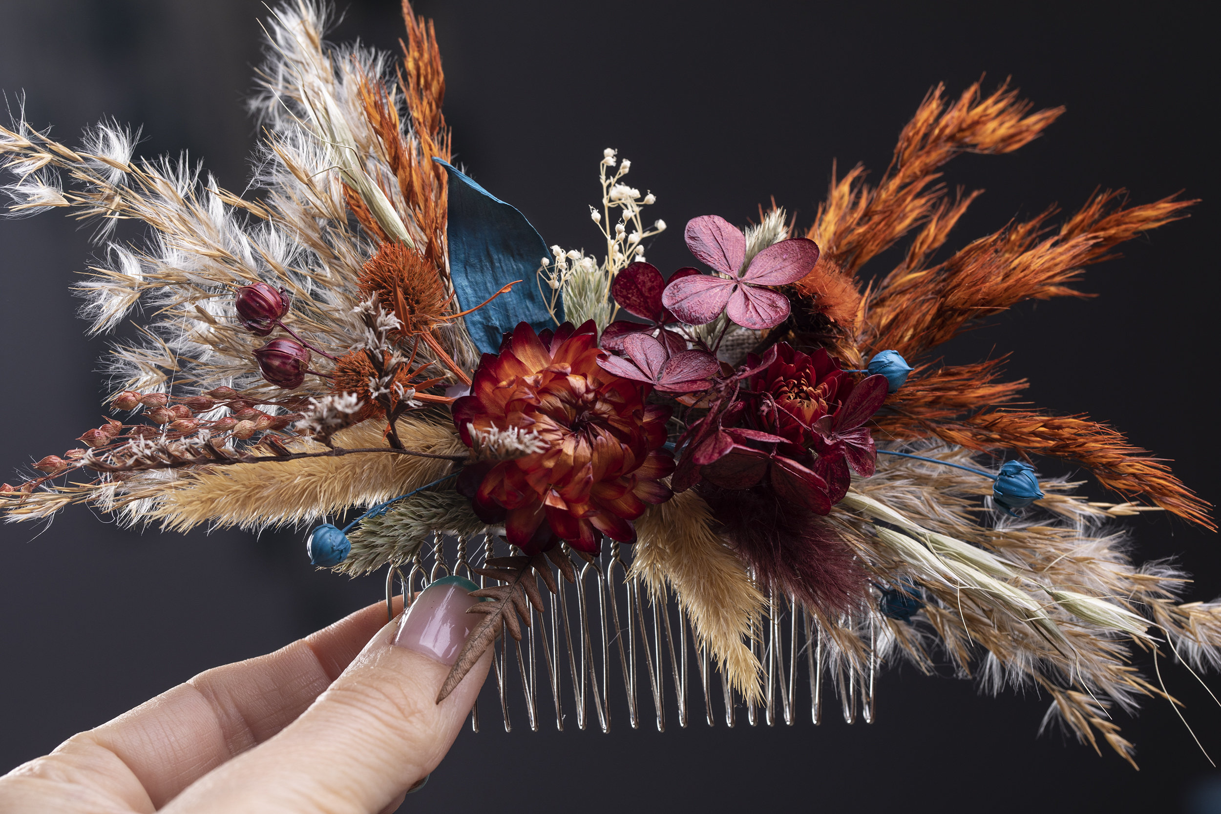 Dried Flower Comb Blue Orange - Etsy