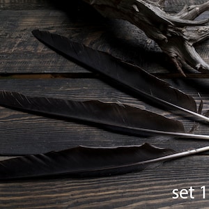Magie de 3 plumes de corbeau noir, sorcellerie