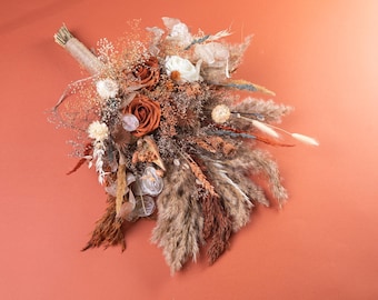 Boho Terracotta Burnt Orange Wedding Bouquet | Dried Flowers, artificial Roses, Rustic Fall Desert Weddings