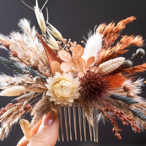 Bridal hair comb fall autumn wedding, burnt orange terracotta ivory sage green Dried flowers Floral boho bridesmaid Hair accessories rustic