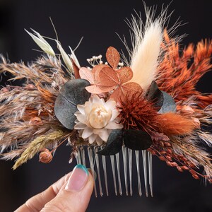 Bridal eucalyptus hair comb burnt orange terracotta blush full autumn wedding, Dried flowers boho Floral bridesmaid Hair accessories rustic