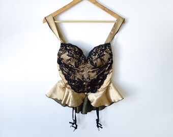 Vintage Satin and Lace Corset Bustier | Size 36B