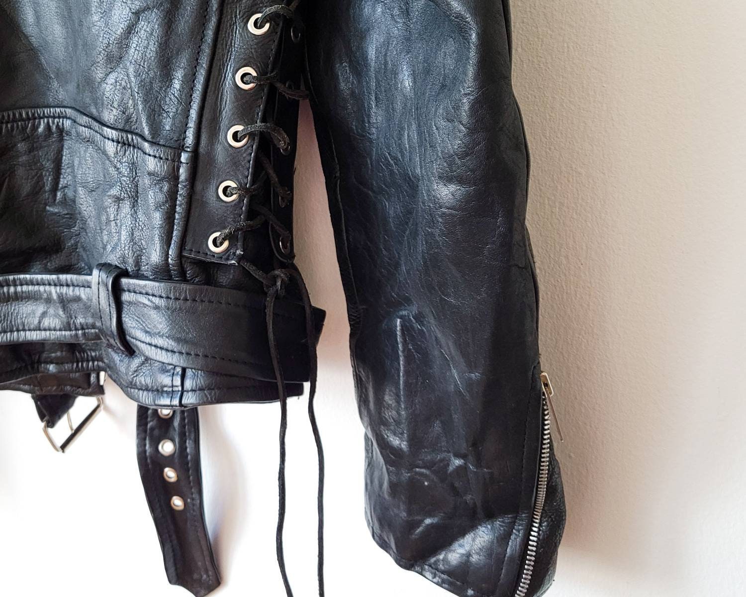 Vintage Leather Motorcycle Jacket With Lace up Sides - Etsy
