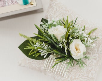 Flower Hair Comb Rustic Bridal Comb Small Wedding Comb White Etsy