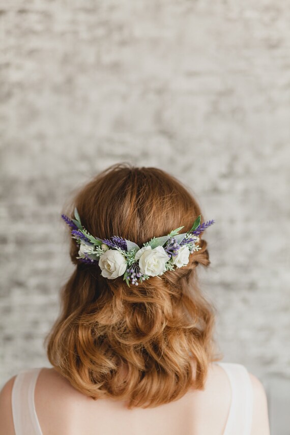 Bridal Hair Comb Purple Flower Comb Rustic Wedding Hair Comb Etsy