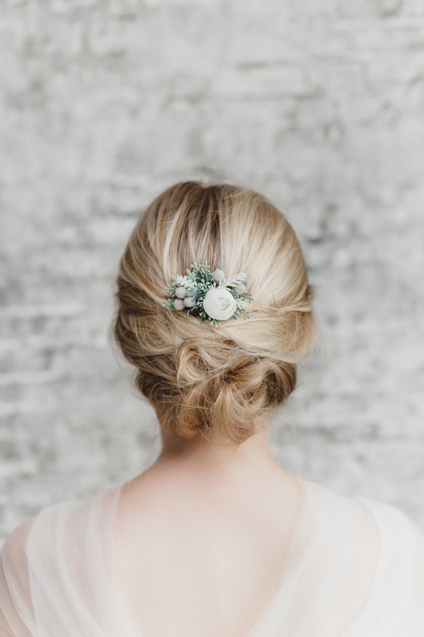 White Flower Hair Comb Small Peony Wedding Comb Flower Bridal Etsy
