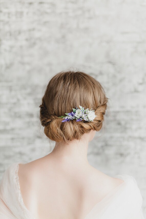 Bridal Hair Comb Purple Flower Comb Rustic Wedding Hair Comb Etsy