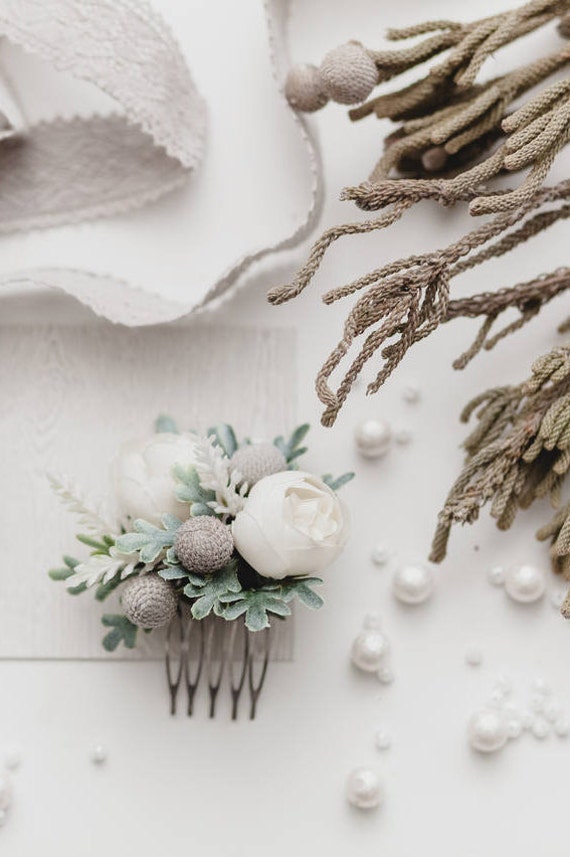 Women Hair Comb Rustic Bridal Comb White Flower Hair Bride Etsy