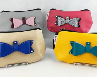 Two-tone leather bow tie kit pouch