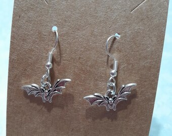 Silver Bat Earrings | Gothic Jewelry | Witchy Halloween Earrings | Alternative Fashion Gift | Vampire Bat Dangle Earrings
