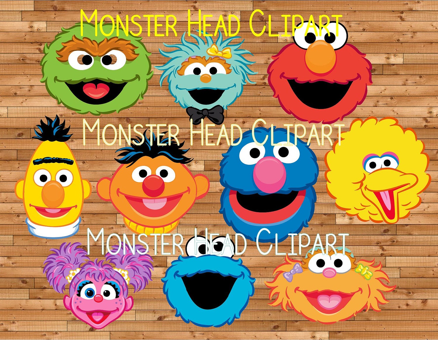 sesame street character head digital clipart etsy