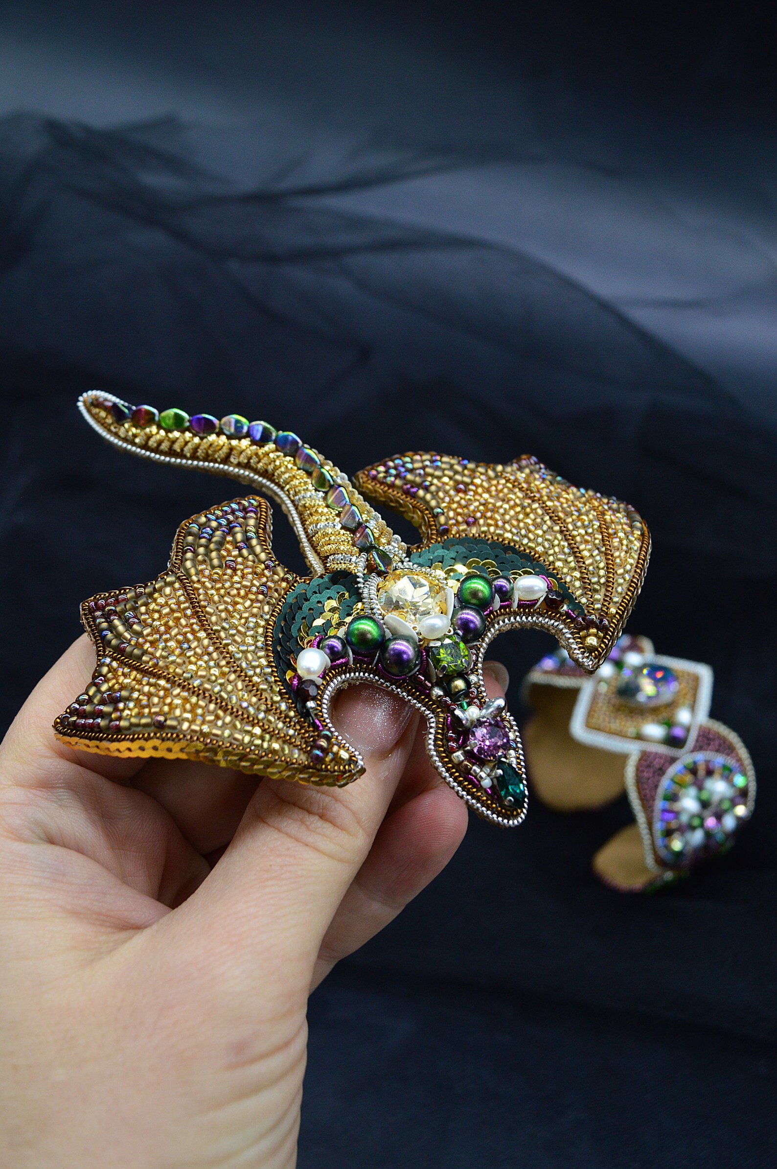 Dragon pin gift Large brown dragon brooch embroidered with Etsy