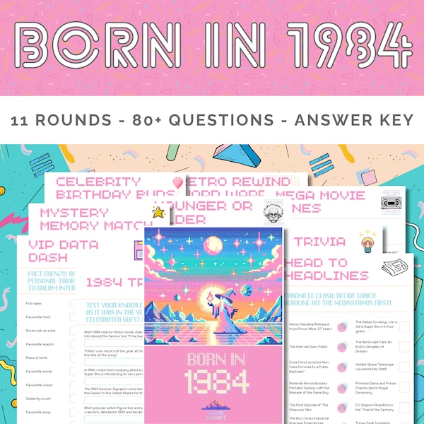 Born in 1984 Birthday Game: Ultimate Throwback Trivia Challenge, Retro '84 Party Game - Instant Download PDF for Fun Nostalgic Entertainment