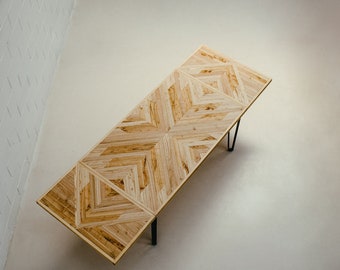 Fischgrätmuster Tisch | Chevron Holz Design Tisch | Großer Rechteckiger Esstisch | Haarnadel Holztisch | Ausziehbarer Tisch Esstisch aus Holz