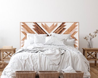 Kopfteil aus Holz | Altholz Kopfteil | Azteken Holz Wandbild | Boho Bett Kopfteil | Rustikale Pfeil Kunst | Tte de lit bois