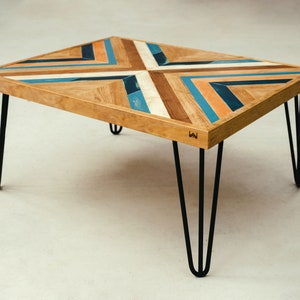 Handmade Chevron Wood Coffee Table: Aztec Boho Accent Table