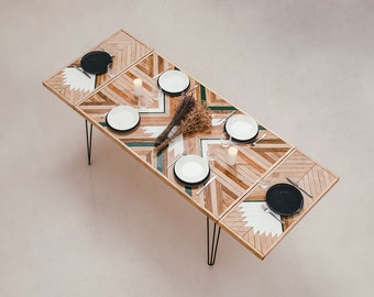 Tavolo da pranzo allungabile fatto a mano in pino con gambe a forcina