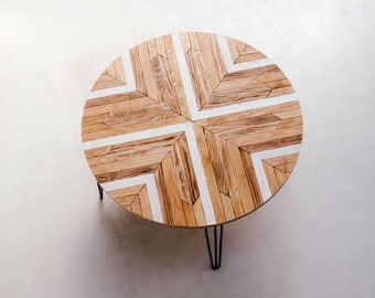 Table circulaire en bois, Table circulaire rustique en bois, Table géométrique en bois, Table originale, Table basse rustique, Table en bois étnic